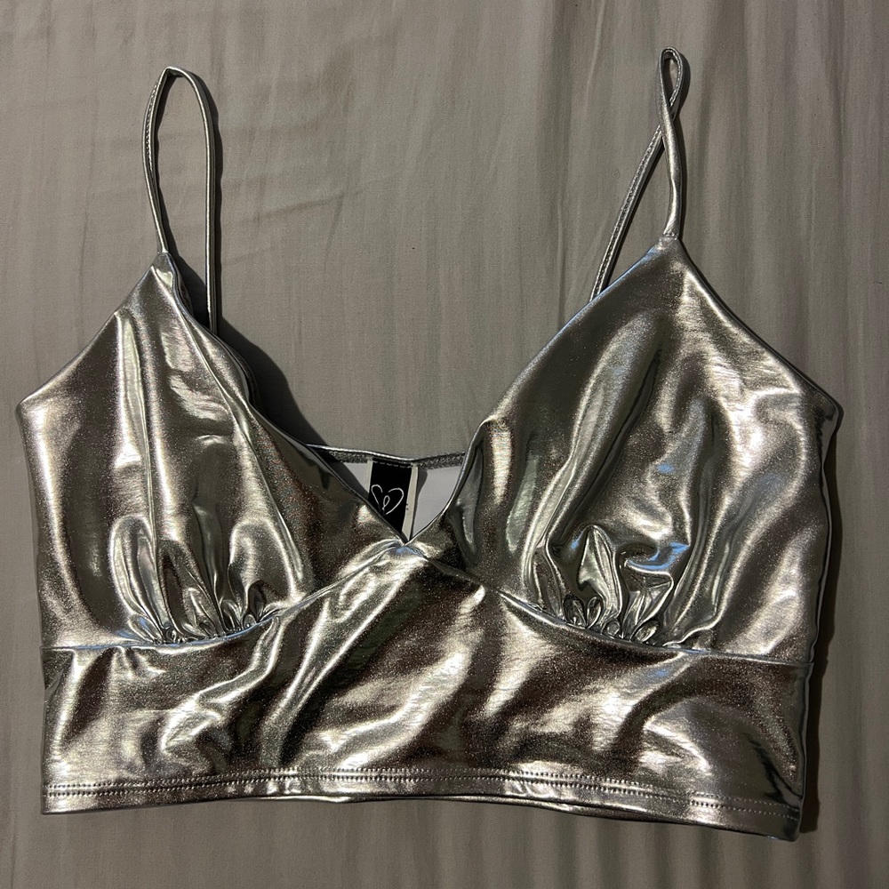 SOLD!!! Metallic Crop Top-Silver
